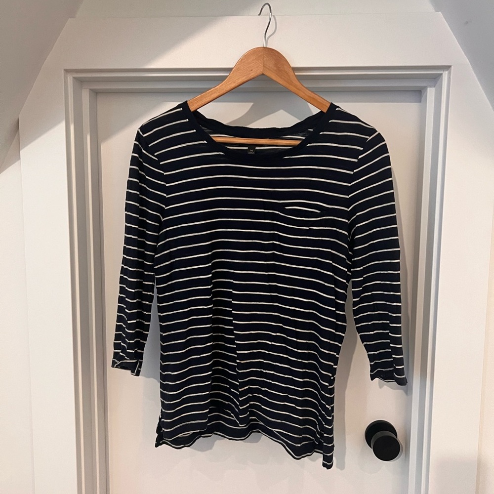 Banana Republic Navy and White Fitted Long Sleeve Tee
